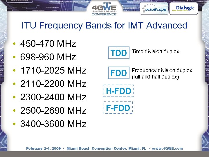 ITU Frequency Bands for IMT Advanced • • 450 -470 MHz 698 -960 MHz