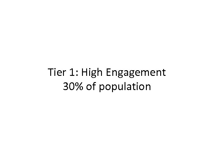 Tier 1: High Engagement 30% of population 