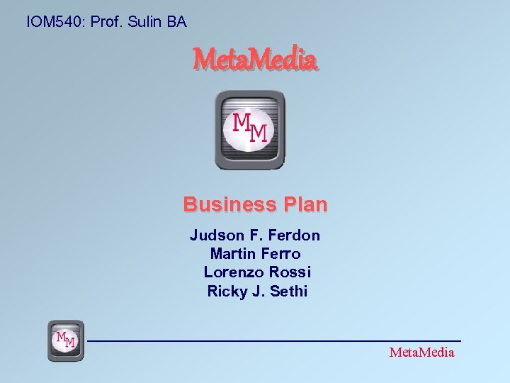 IOM 540: Prof. Sulin BA Meta. Media Business Plan Judson F. Ferdon Martin Ferro