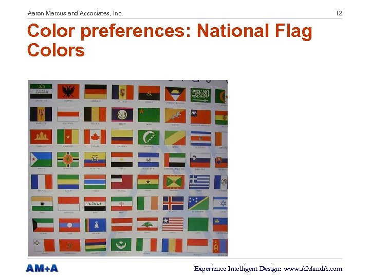 Aaron Marcus and Associates, Inc. 12 Color preferences: National Flag Colors Experience Intelligent Design: