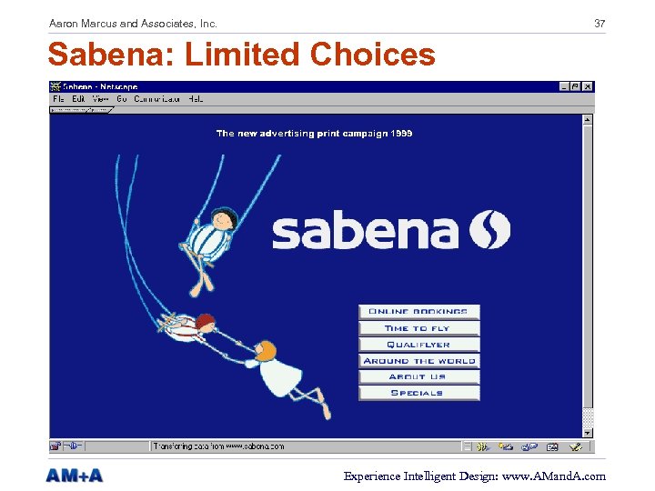 Aaron Marcus and Associates, Inc. 37 Sabena: Limited Choices Experience Intelligent Design: www. AMand.