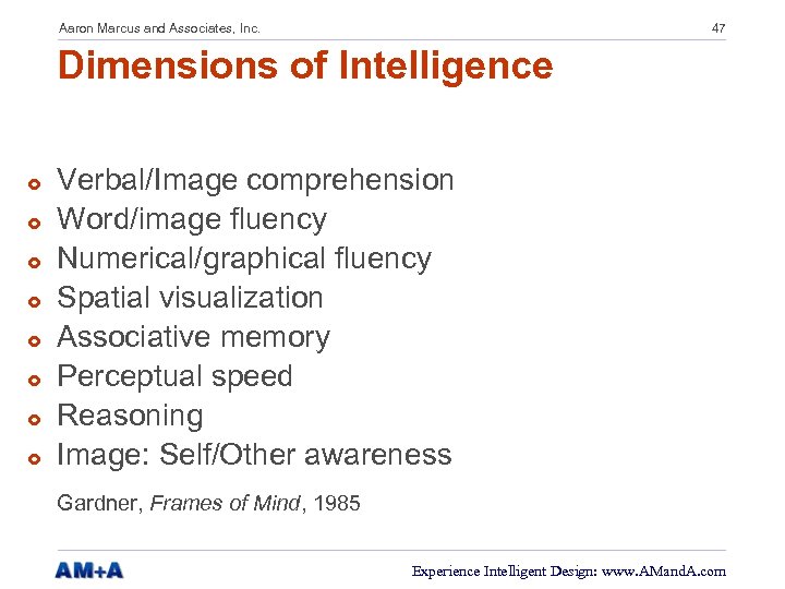 Aaron Marcus and Associates, Inc. 47 Dimensions of Intelligence £ £ £ £ Verbal/Image