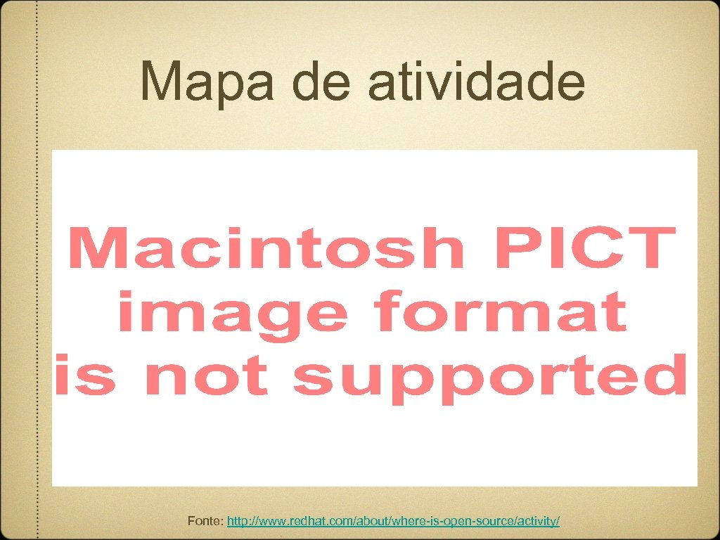 Mapa de atividade Fonte: http: //www. redhat. com/about/where-is-open-source/activity/ 