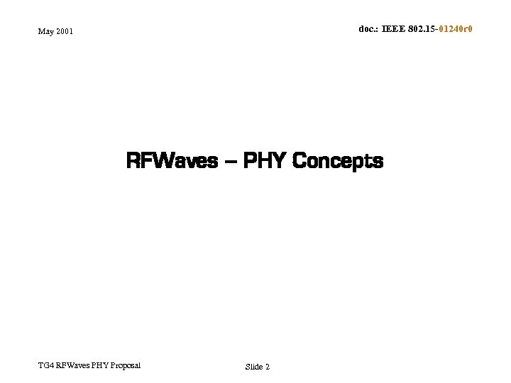 doc. : IEEE 802. 15 -01240 r 0 May 2001 RFWaves – PHY Concepts