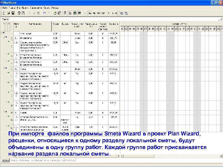 При импорте файлов программы Smeta Wizard в проект Plan Wizard, расценки, относящиеся к одному