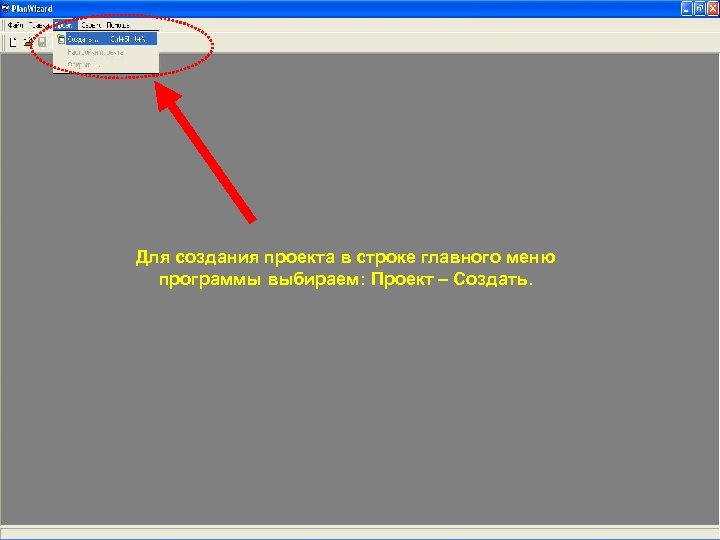 Для создания проекта в строке главного меню программы выбираем: Проект – Создать. 