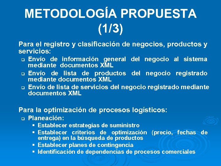 METODOLOGÍA PROPUESTA (1/3) Para el registro y clasificación de negocios, productos y servicios: q