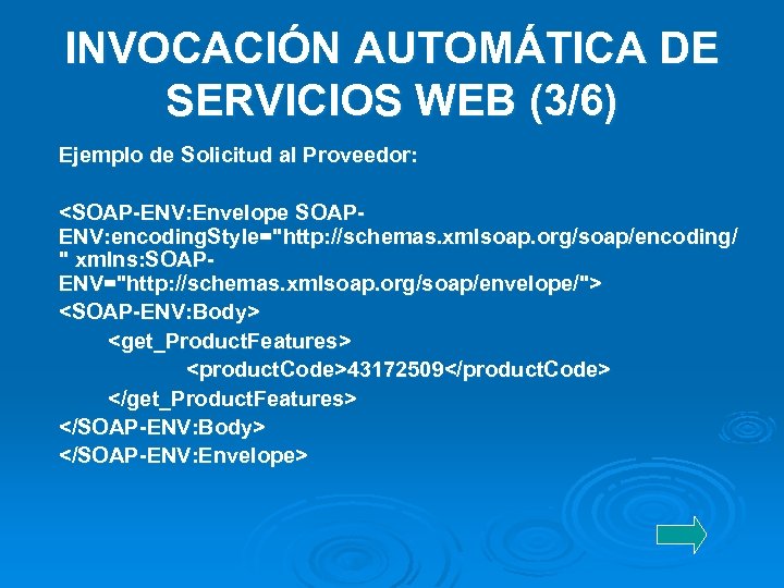 INVOCACIÓN AUTOMÁTICA DE SERVICIOS WEB (3/6) Ejemplo de Solicitud al Proveedor: <SOAP-ENV: Envelope SOAPENV: