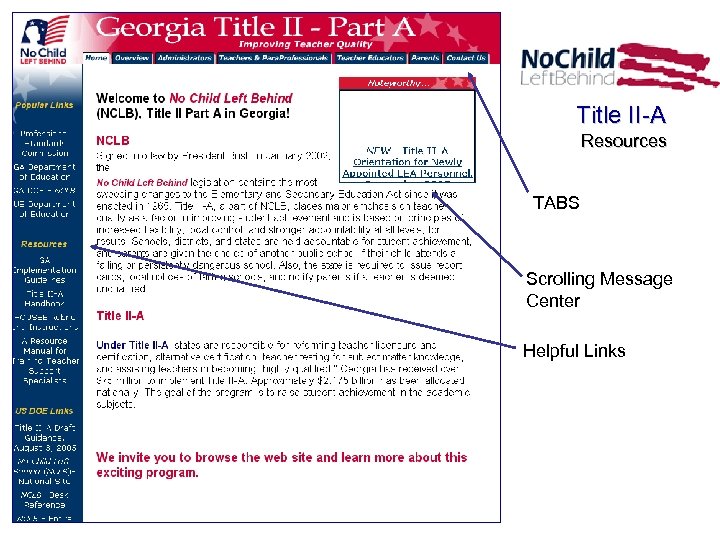 Web Site: www. gapsc. com/nclb/home. html Title II-A Resources TABS Scrolling Message Center Helpful