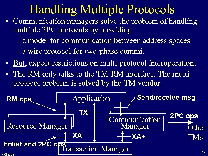 Handling Multiple Protocols • Communication managers solve the problem of handling multiple 2 PC