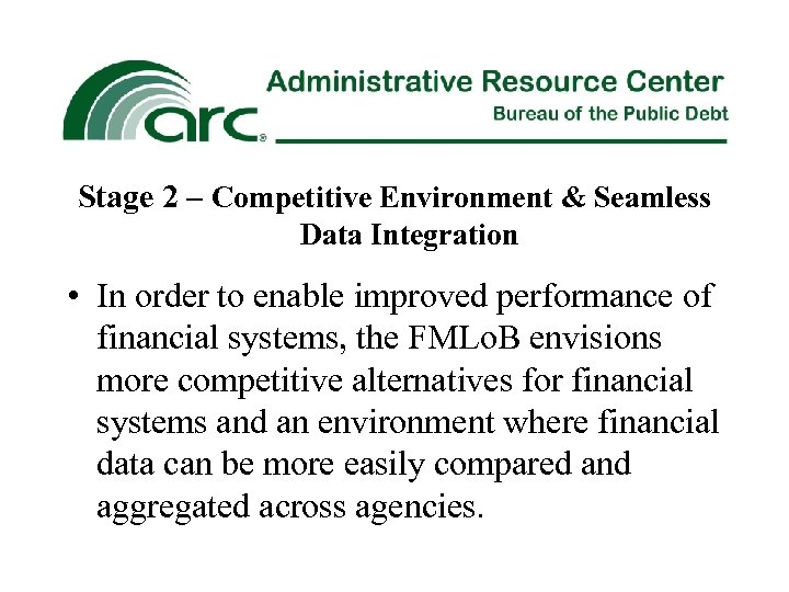 Stage 2 – Competitive Environment & Seamless Data Integration • In order to enable