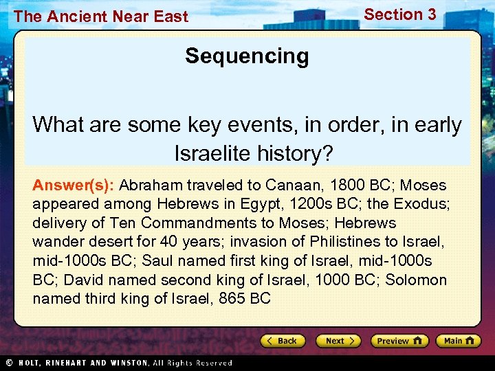 The Ancient Near East Section 3 Sequencing What are some key events, in order,