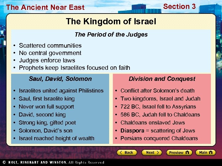 Section 3 The Ancient Near East The Kingdom of Israel The Period of the