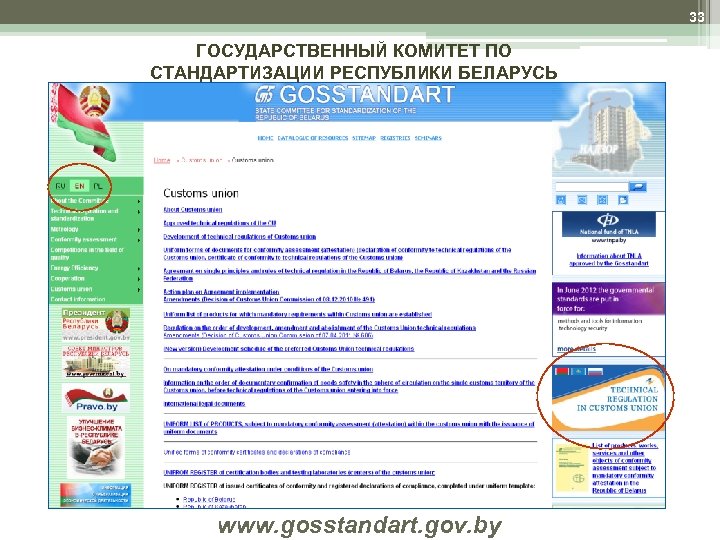 33 ГОСУДАРСТВЕННЫЙ КОМИТЕТ ПО СТАНДАРТИЗАЦИИ РЕСПУБЛИКИ БЕЛАРУСЬ www. gosstandart. gov. by 