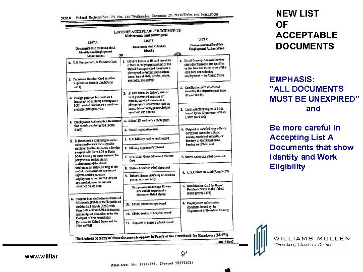 NEW LIST OF ACCEPTABLE DOCUMENTS EMPHASIS: “ALL DOCUMENTS MUST BE UNEXPIRED” and Be more