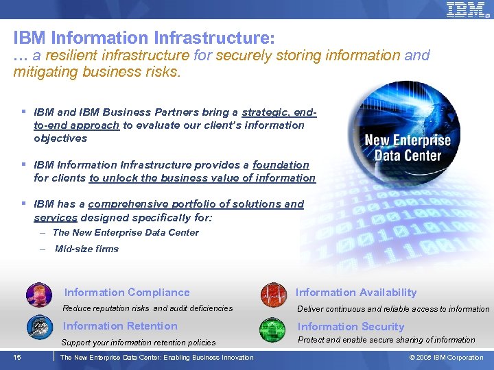 IBM Information Infrastructure: … a resilient infrastructure for securely storing information and mitigating business