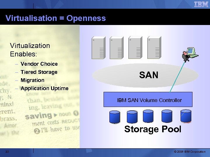 Virtualisation = Openness Virtualization Enables: – Vendor Choice – Tiered Storage – Migration SAN