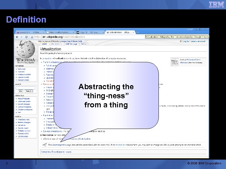 Definition Abstracting the “thing-ness” from a thing 3 © 2008 IBM Corporation 