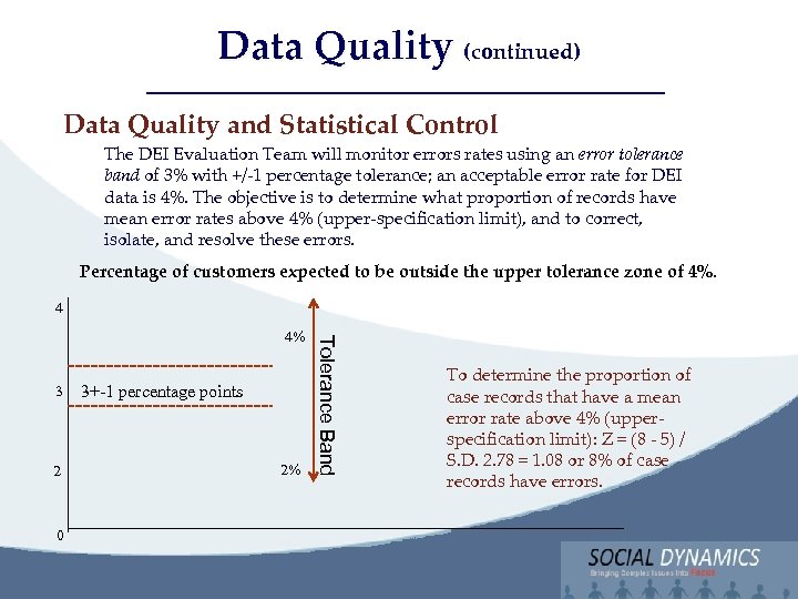 Social Dynamics, LLC Bringing Complex issues into Focus Data Quality (continued) Data Quality and