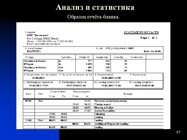 Анализ и статистика Образец отчёта-бланка. 57 