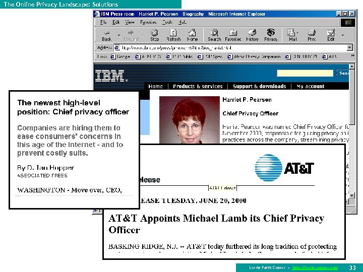 The Online Privacy Landscape: Solutions Lorrie Faith Cranor • http: //lorrie. cranor. org/ 33