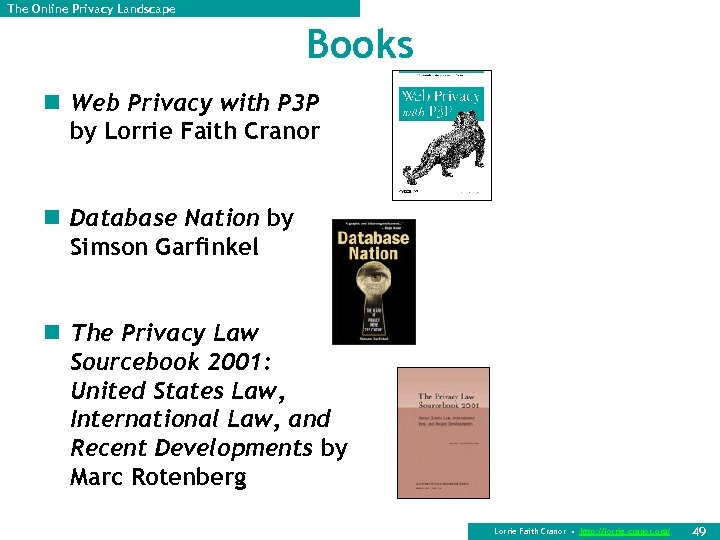 The Online Privacy Landscape Books n Web Privacy with P 3 P by Lorrie