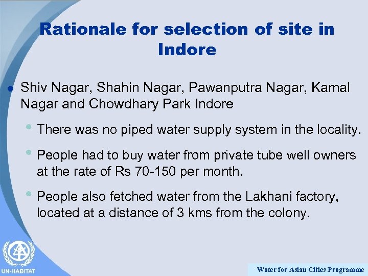 Rationale for selection of site in Indore l Shiv Nagar, Shahin Nagar, Pawanputra Nagar,