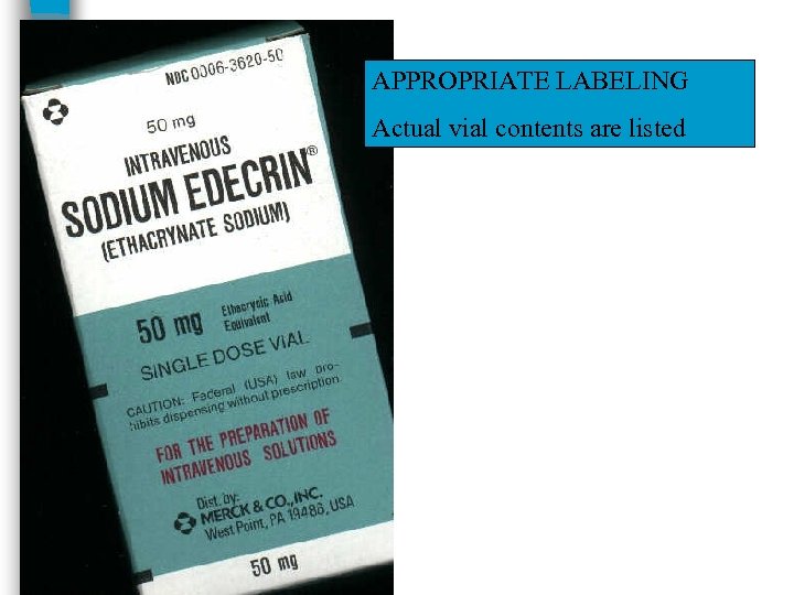 APPROPRIATE LABELING Actual vial contents are listed 