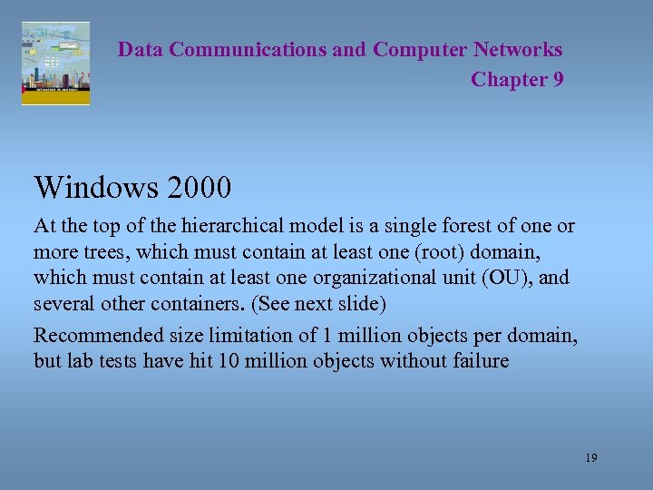 Data Communications and Computer Networks Chapter 9 Windows 2000 At the top of the