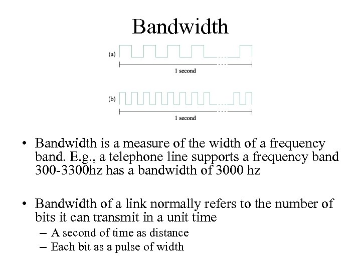 Bandwidth • Bandwidth is a measure of the width of a frequency band. E.