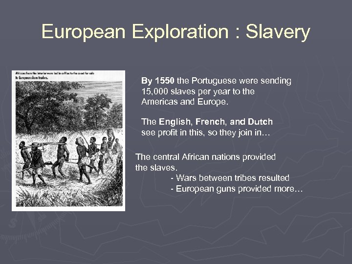 European Exploration : Slavery By 1550 the Portuguese were sending 15, 000 slaves per