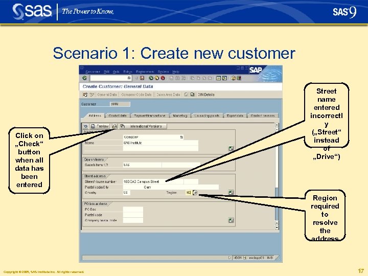 Scenario 1: Create new customer Click on „Check“ button when all data has been