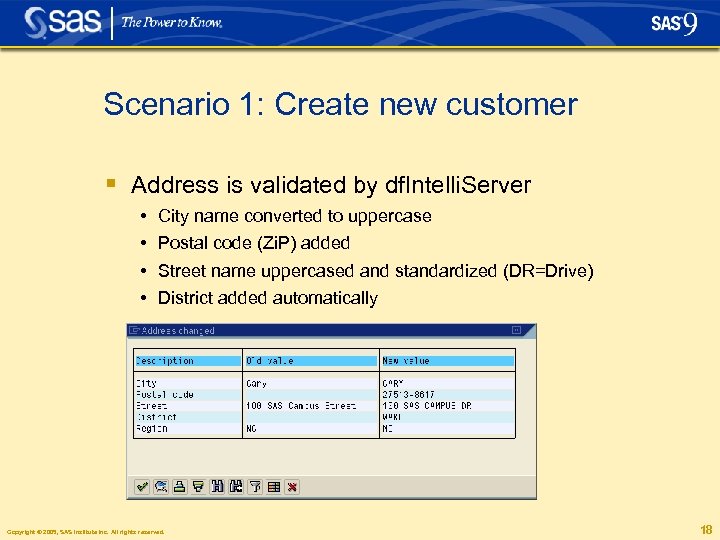 Scenario 1: Create new customer § Address is validated by df. Intelli. Server •