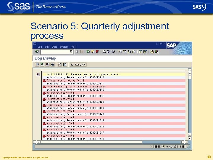 Scenario 5: Quarterly adjustment process Copyright © 2005, SAS Institute Inc. All rights reserved.