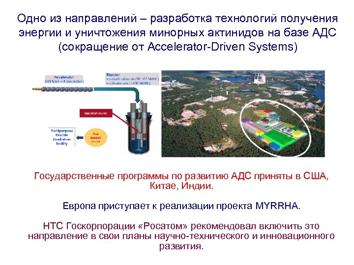Одно из направлений – разработка технологий получения энергии и уничтожения минорных актинидов на базе