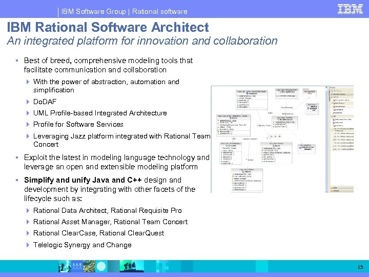 IBM Software Group | Rational software IBM Rational Software Architect An integrated platform for