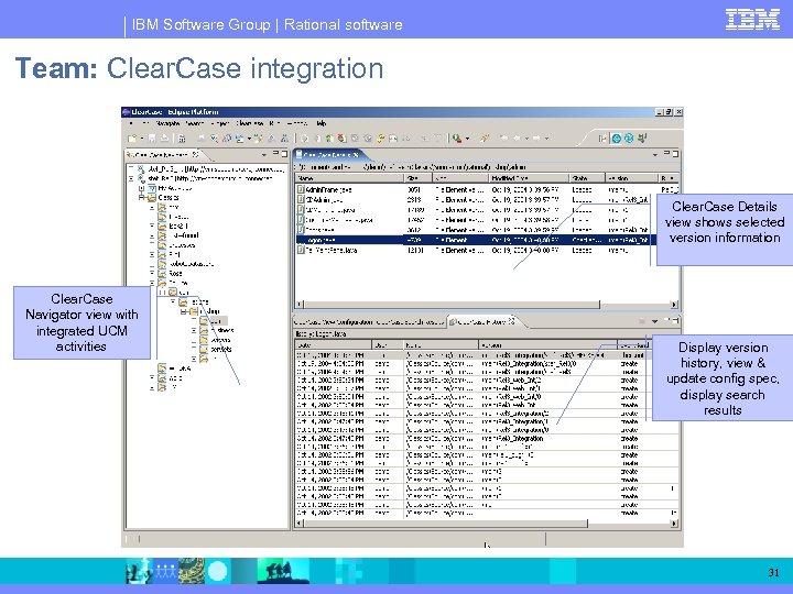 IBM Software Group | Rational software Team: Clear. Case integration Clear. Case Details view