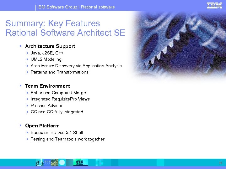 IBM Software Group | Rational software Summary: Key Features Rational Software Architect SE Architecture