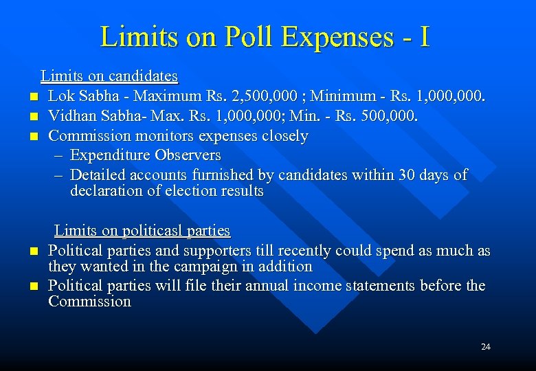 Limits on Poll Expenses - I Limits on candidates n Lok Sabha - Maximum