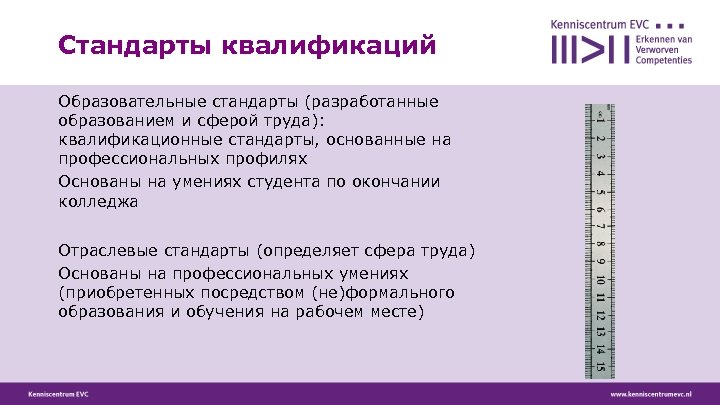 Стандарты квалификаций Образовательные стандарты (разработанные образованием и сферой труда): квалификационные стандарты, основанные на профессиональных