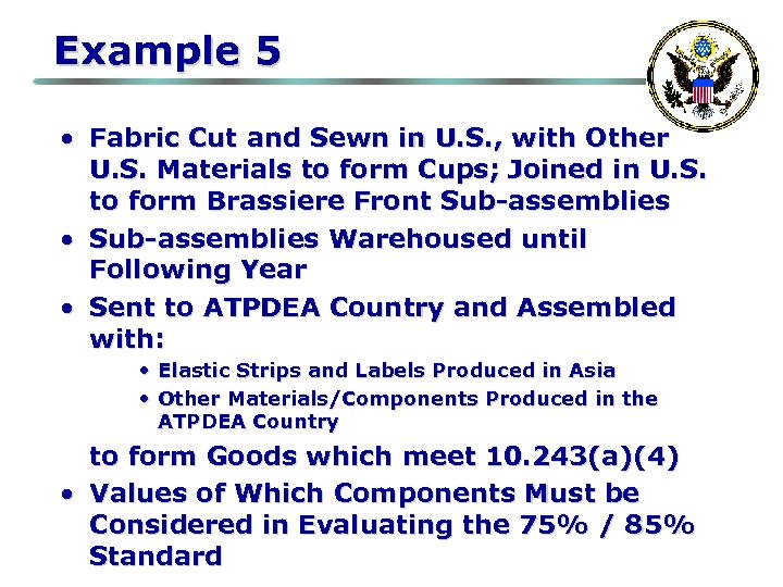 Example 5 • Fabric Cut and Sewn in U. S. , with Other U.