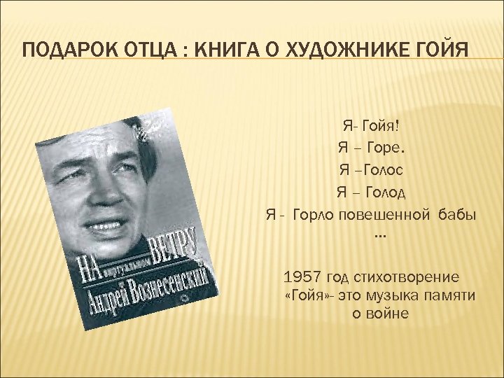 ПОДАРОК ОТЦА : КНИГА О ХУДОЖНИКЕ ГОЙЯ Я- Гойя! Я – Горе. Я –Голос