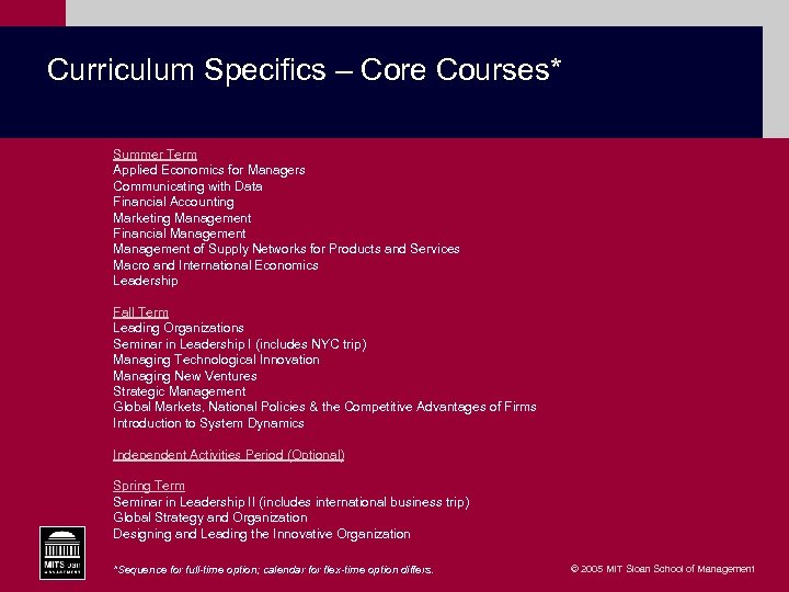 Curriculum Specifics – Core Courses* Summer Term Applied Economics for Managers Communicating with Data