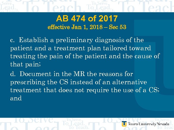 AB 474 of 2017 effective Jan 1, 2018 – Sec 53 c. Establish a