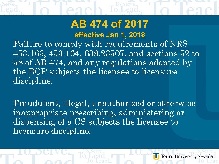 AB 474 of 2017 effective Jan 1, 2018 Failure to comply with requirements of