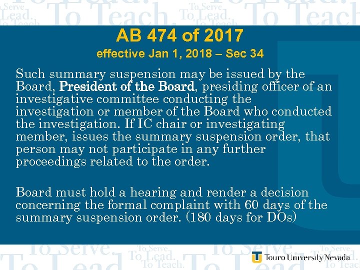 AB 474 of 2017 effective Jan 1, 2018 – Sec 34 Such summary suspension