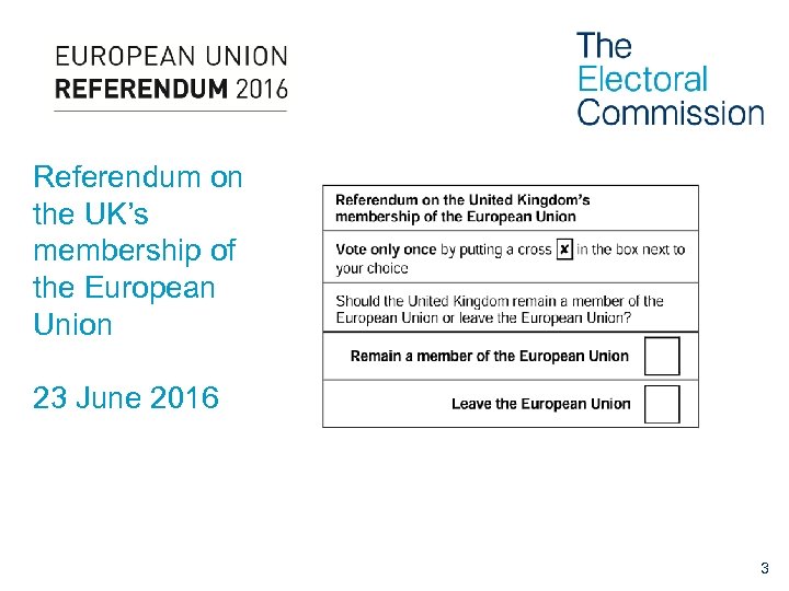 Referendum on the UK’s membership of the European Union 23 June 2016 3 