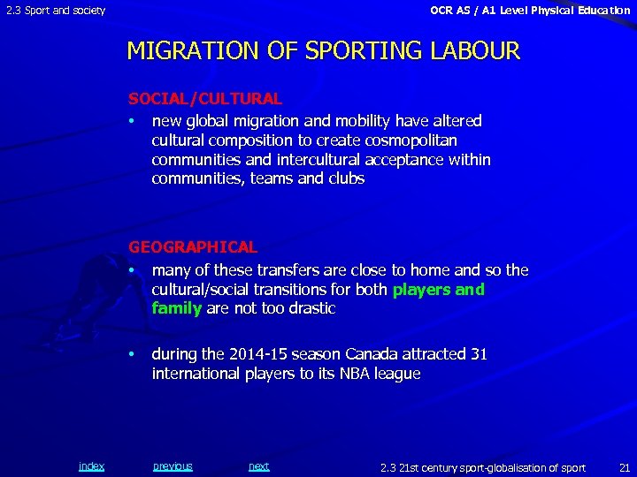 2. 3 Sport and society OCR AS / A 1 Level Physical Education MIGRATION