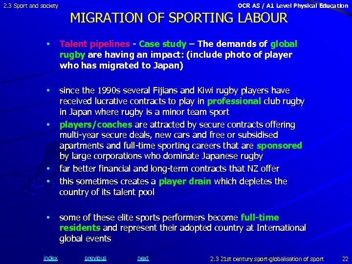 2. 3 Sport and society OCR AS / A 1 Level Physical Education MIGRATION
