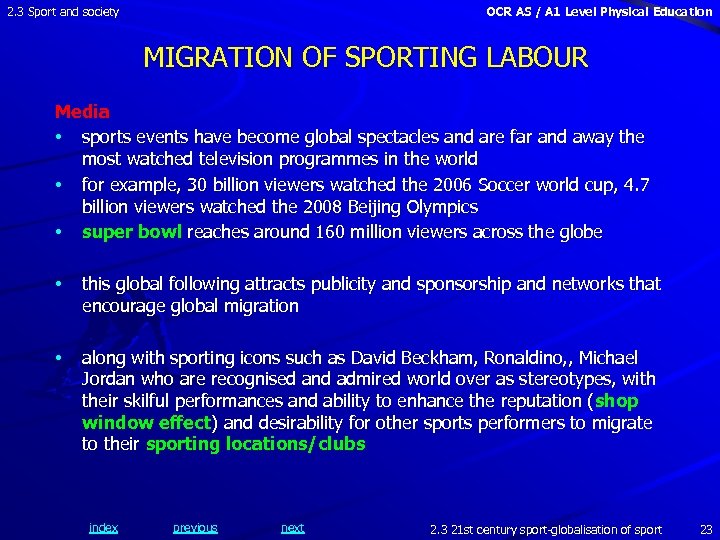 2. 3 Sport and society OCR AS / A 1 Level Physical Education MIGRATION